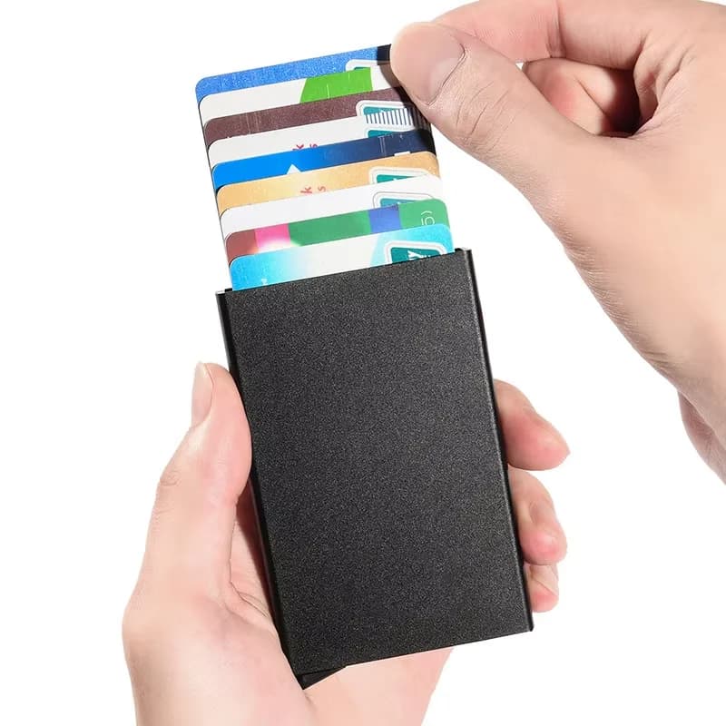 Auto Pop‑up Aluminum Card Holder RFID Blocking Anti‑theft Credit Card Wallet Ultra Thin Metal ID Card Case for Men Women