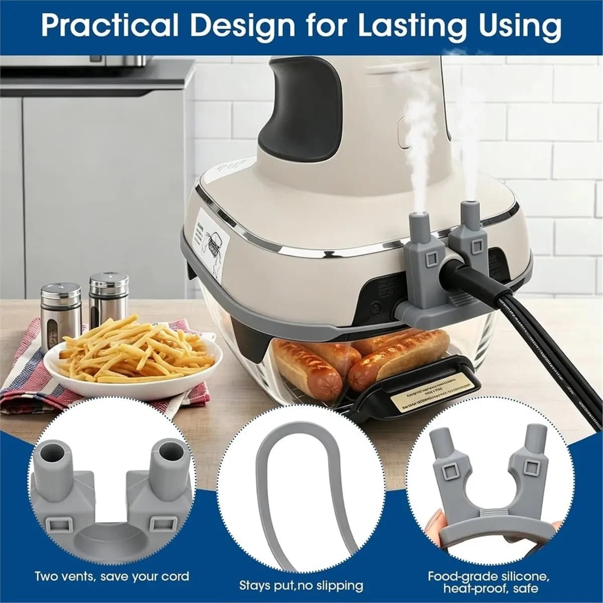Silicone Steam Diverter for Glass Air Fryer FN101GY FN101SG FN101ST Accessories with Anti-Fall Fixing Strap