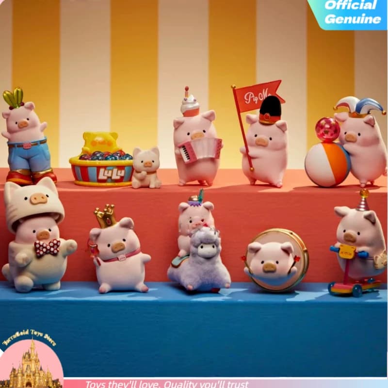 Lulu Pig Happy Time Series Blind Box Circus Carnival Cute Flocked Piggy Action Figure da Collezione Decorazione da Scrivania per Collezionisti
