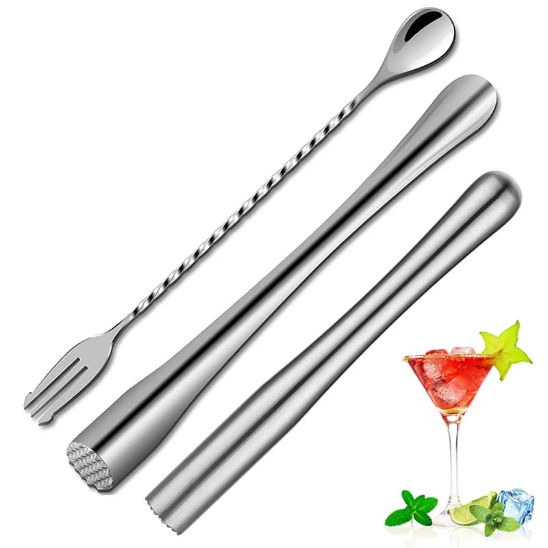 PGY 2 Pezzi Pestello per Cocktail in Acciaio Inox con Cucchiaio da Bar, Miscelatore per Cocktail, Agitatore per Drink, Accessori da Barman