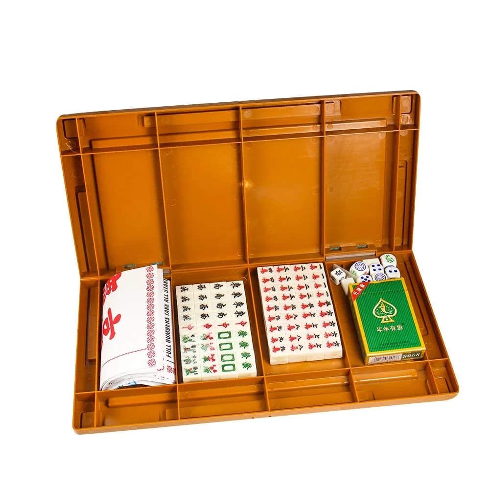 Mini Set da Viaggio Mahjong Portatile con Tessere e Dadi, Gioco da Tavolo Cinese per Feste, 4 in 1, 144 Tessere Mah Jong