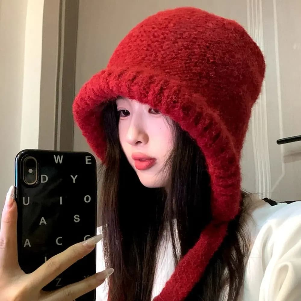 New Design Drawstring Bag-Hat Hand-crocheted Thermal Ear Crossbody Bag Hat Warm Wallet Purse Knitted Pullover Beanie Hat Winter