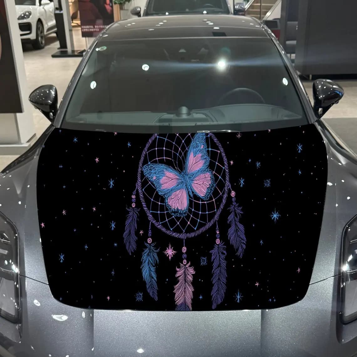 Dreamcatcher Butterfly Car Hood Wrap, Car Hood Decal, Car Exterior Accessory, Waterproof and Self-adhesive Auto Cover Sticker, C