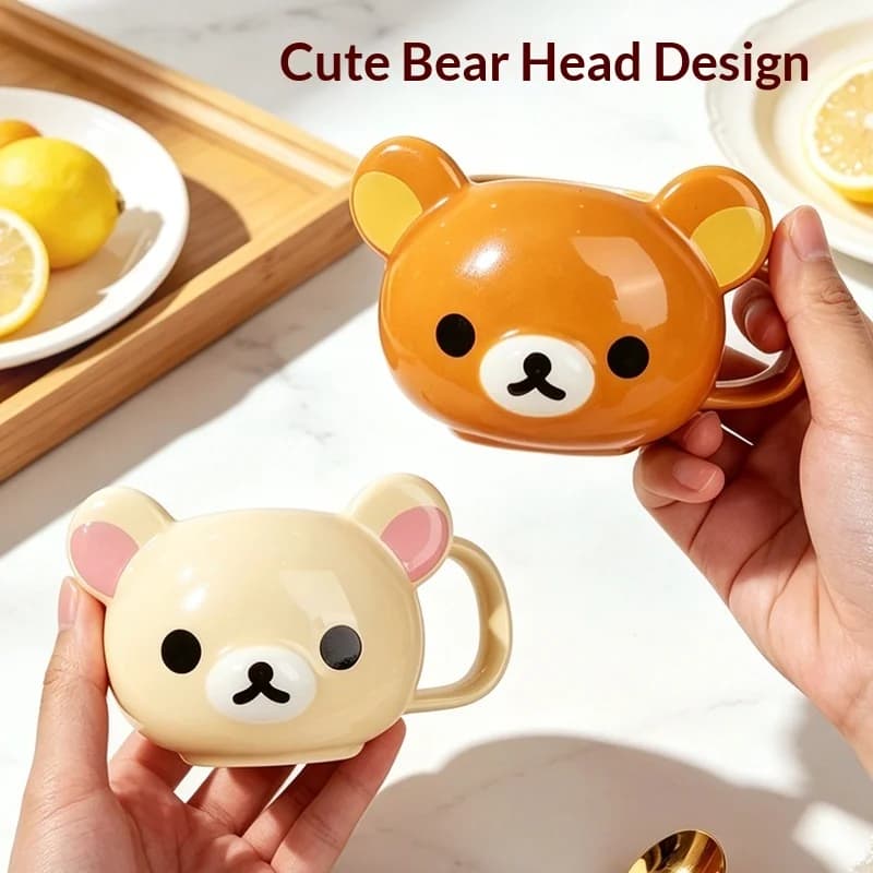 New Rilakkuma Ceramic Mug Cartoon Bear Shaped Coffee Milk Cup With Coaster Set For Couple Daily Home Office Gift Use Hot