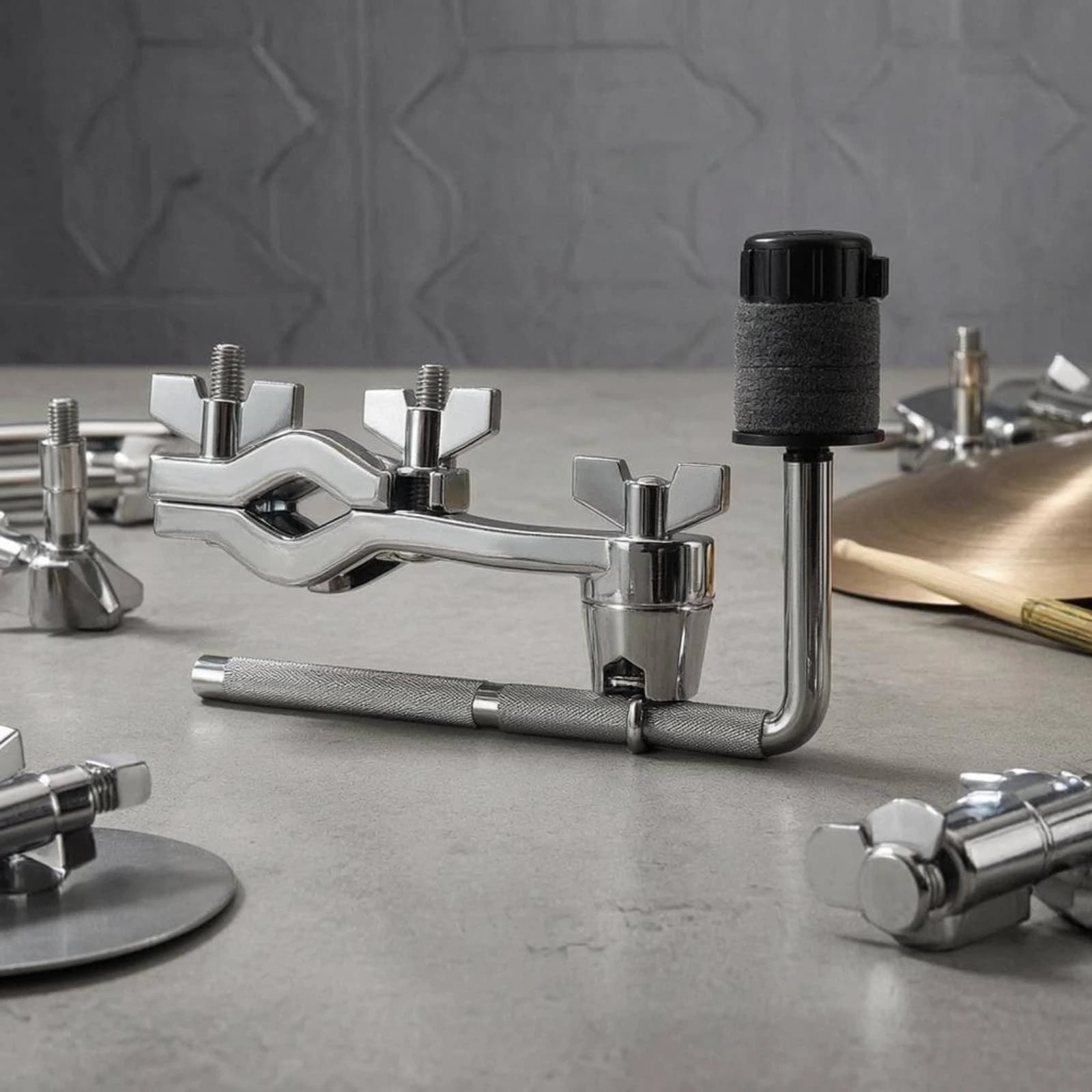 Cymbal Extension Clamp Chrome Finish Cymbal Extension Mount Drum Kit Clamp Arm Padded Contact Adjustable
