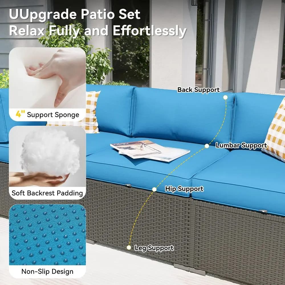 Set di Mobili da Giardino, Divani Sezionali da Esterno in 7 Pezzi con Copertura Impermeabile, Arredamento da Esterno in Vimini e Rattan per Conversazione all'Aperto