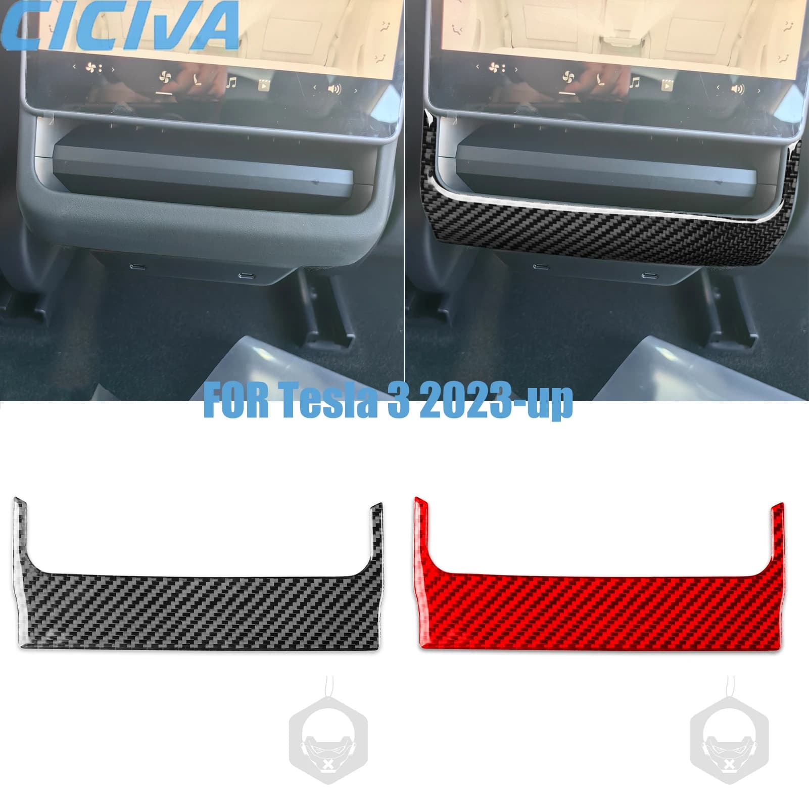 Per Tesla 3 2023-up Uscita aria posteriore Adesivi decorativi in vera fibra di carbonio Accessori interni per auto