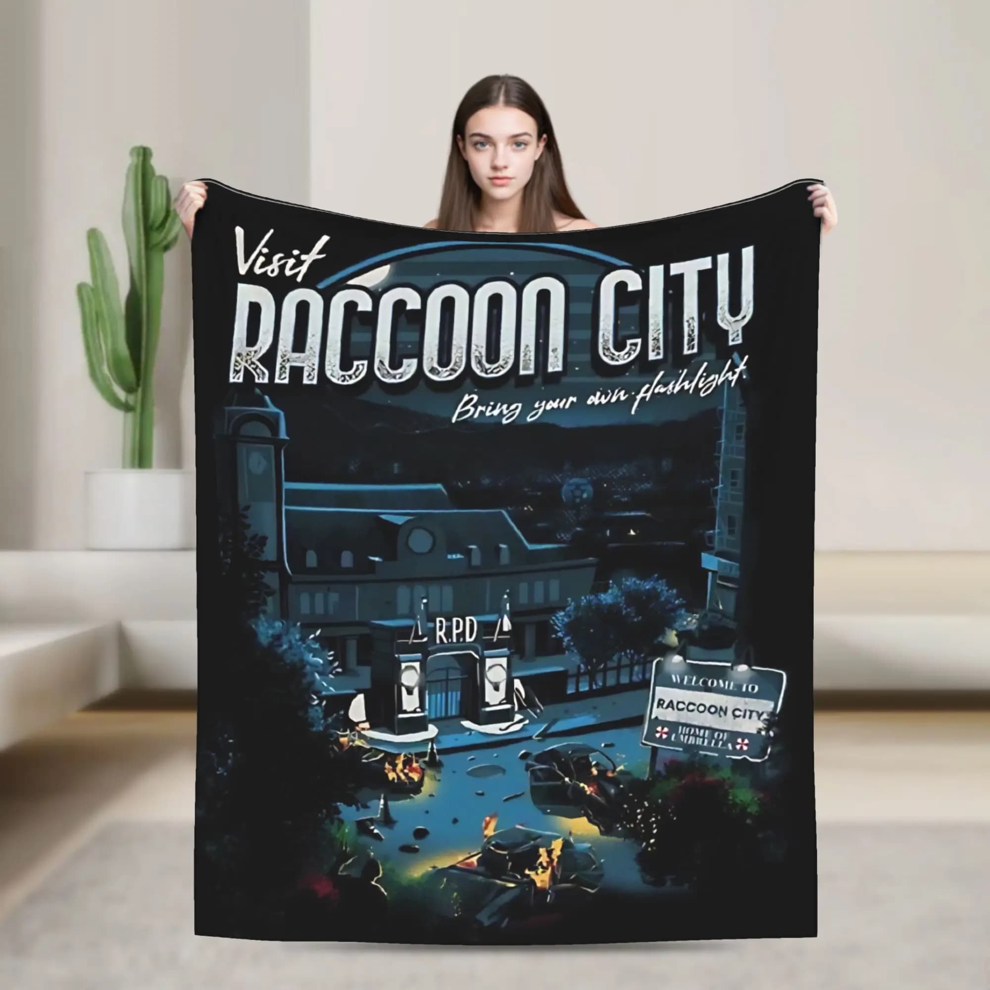 visit Racoon City Blanket Quality Warm Soft Throw Blanket Winter Picnic Living Room Novelty Bedspread
