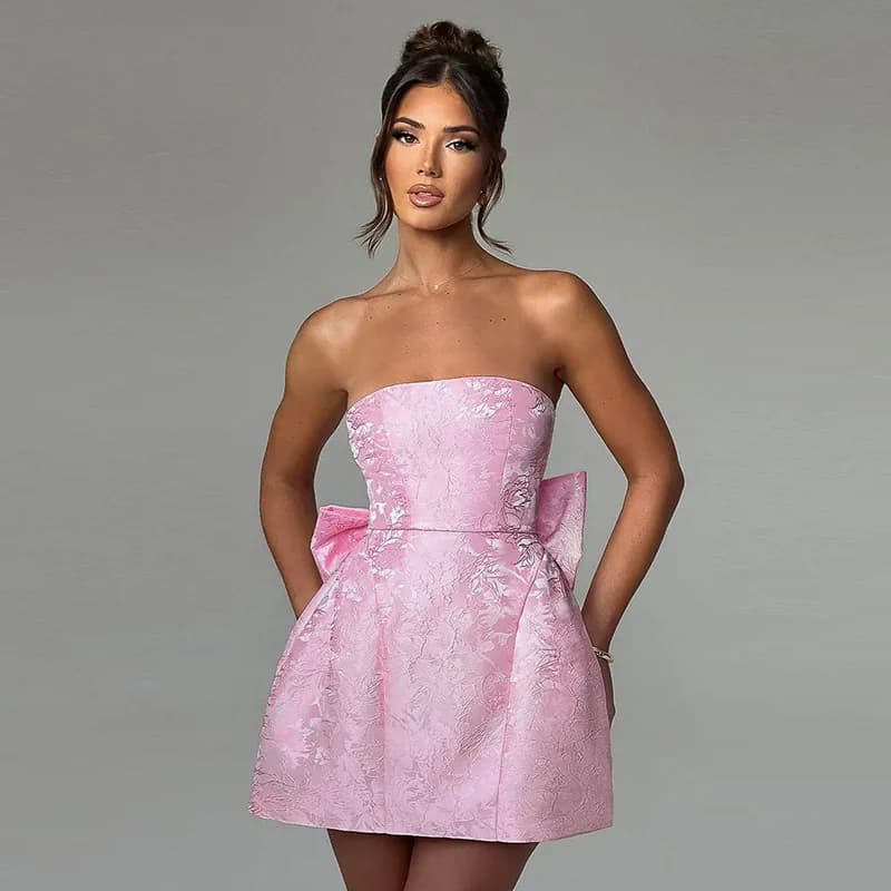 Doyerl Lace-up Bandage Bow Birthday Dresses for Woman Party Club Night Strapless A-line Mini Dress Vestidos De Fiesta Elegantes