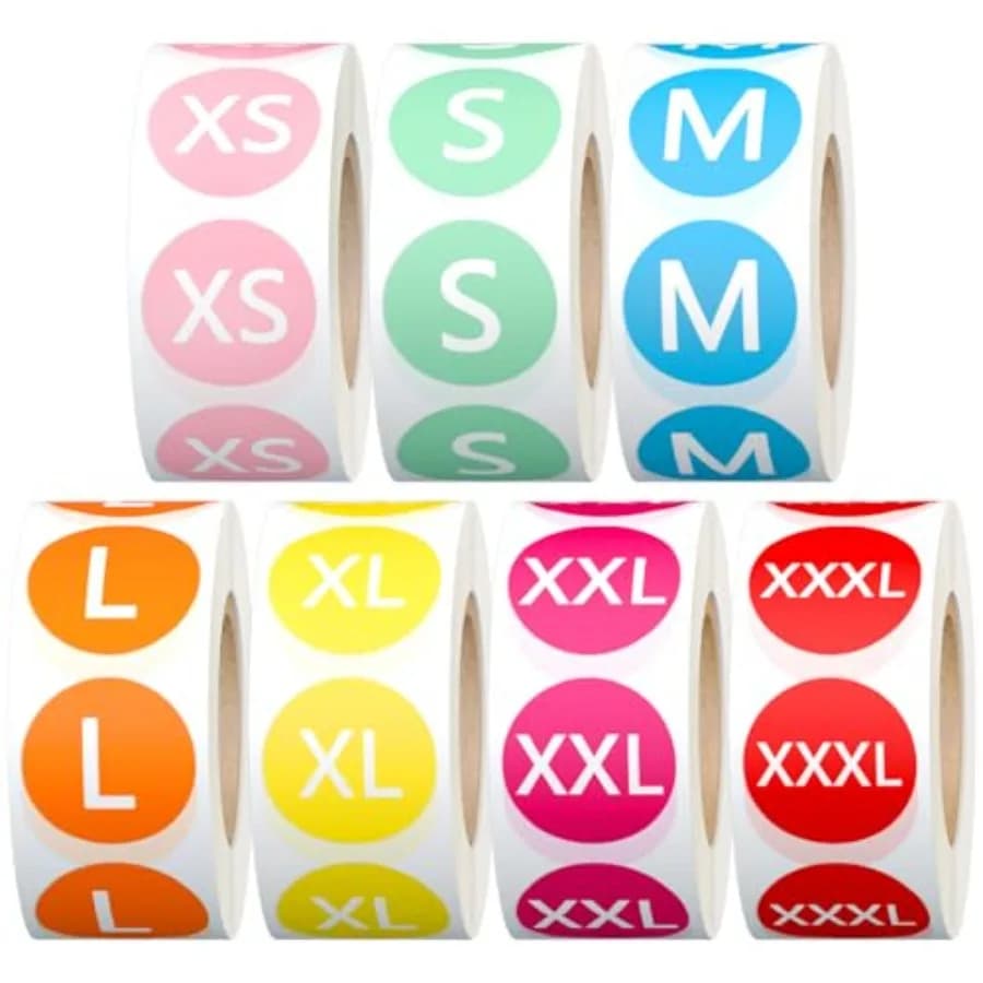 3500 Pcs 7 Rolls 7/8 Inch Size Stickers, 7 Colorful Sizes Coded Round Self Adhesive Labels for Clothing, Sticker Holder for Shi