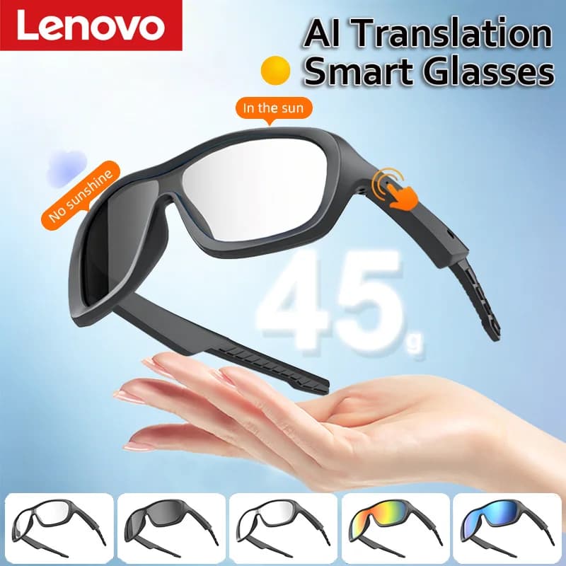 Occhiali Intelligenti Lenovo con Traduzione AI, Audio Bluetooth, Protezione UV400, per Musica e Chiamate, Ideali per Sport all'Aperto, Viaggi e Ciclismo