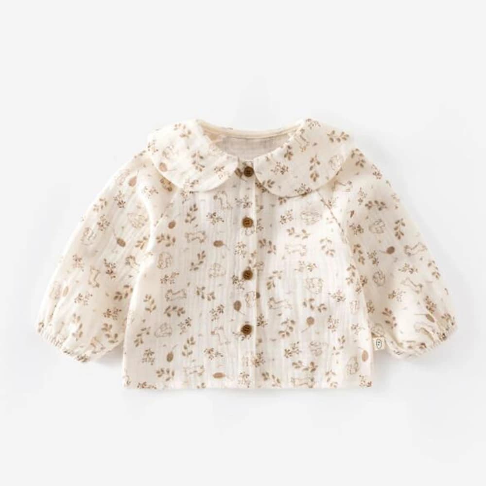 Camicie da ragazza manica lunga colletto alla Peter Pan cotone floreale compleanno abbigliamento infantile autunno Natale top e camicette per bambini