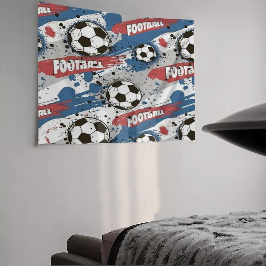 1PC Digital Printed Tapestry Wall Hanging, Red Blue Paint Splash Football Pattern, Sports Theme Living Room Wall Decor