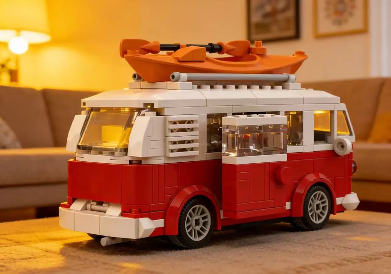 Blocchi da Costruzione Tecnici T1 MOC Camper Van, Modellino di Veicolo, Regalo per Bambini, Giocattoli Auto da Città, Regali per Feste e Festival