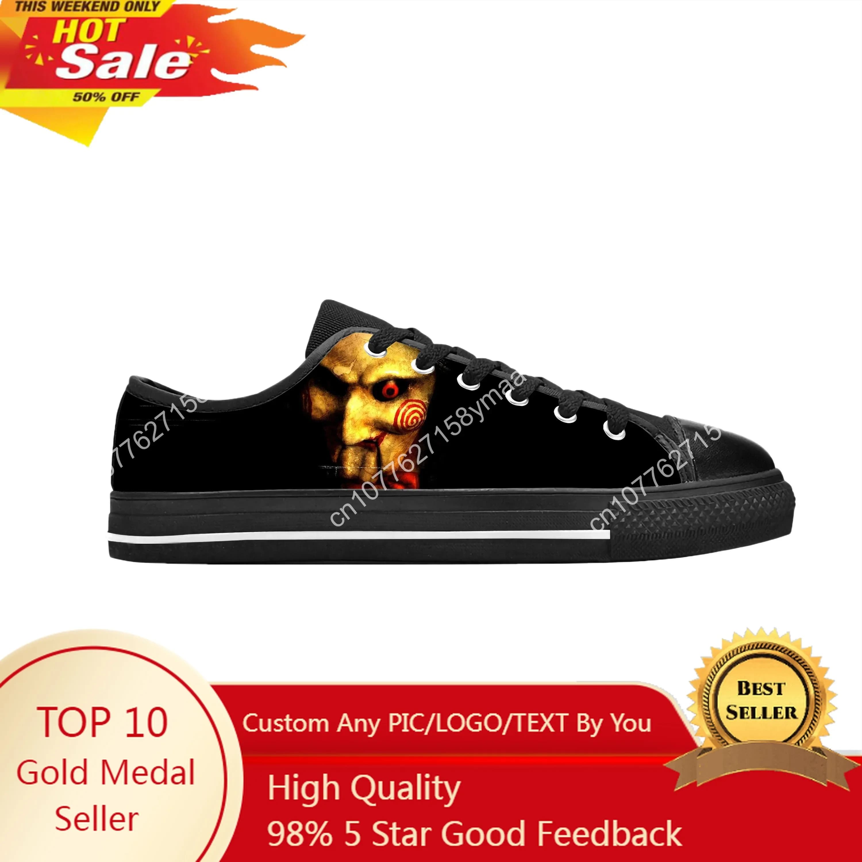 Saw Movie Horror Jigsaw Puppet Halloween Scarpe di stoffa casual gotiche Scarpe da ginnastica basse comode e traspiranti con stampa 3D per uomo e donna