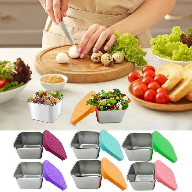 Condiment Container For Lunch Box Meal Prep Container Microwavable Meal Snack Box 6Oz Stainless Steel Food Storage For Lunch Box