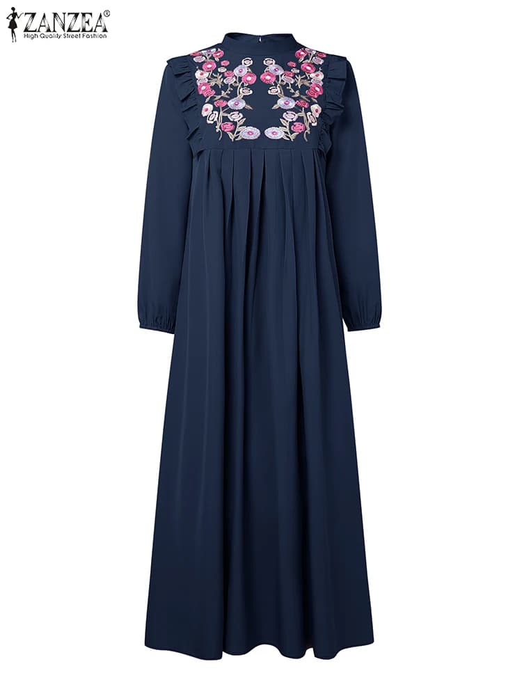 2025 Abiti autunnali da donna ZANZEA Abaya musulmano Robe Femme Vintage Abito floreale a maniche lunghe Maxi vestito estivo lungo Abbigliamento islamico