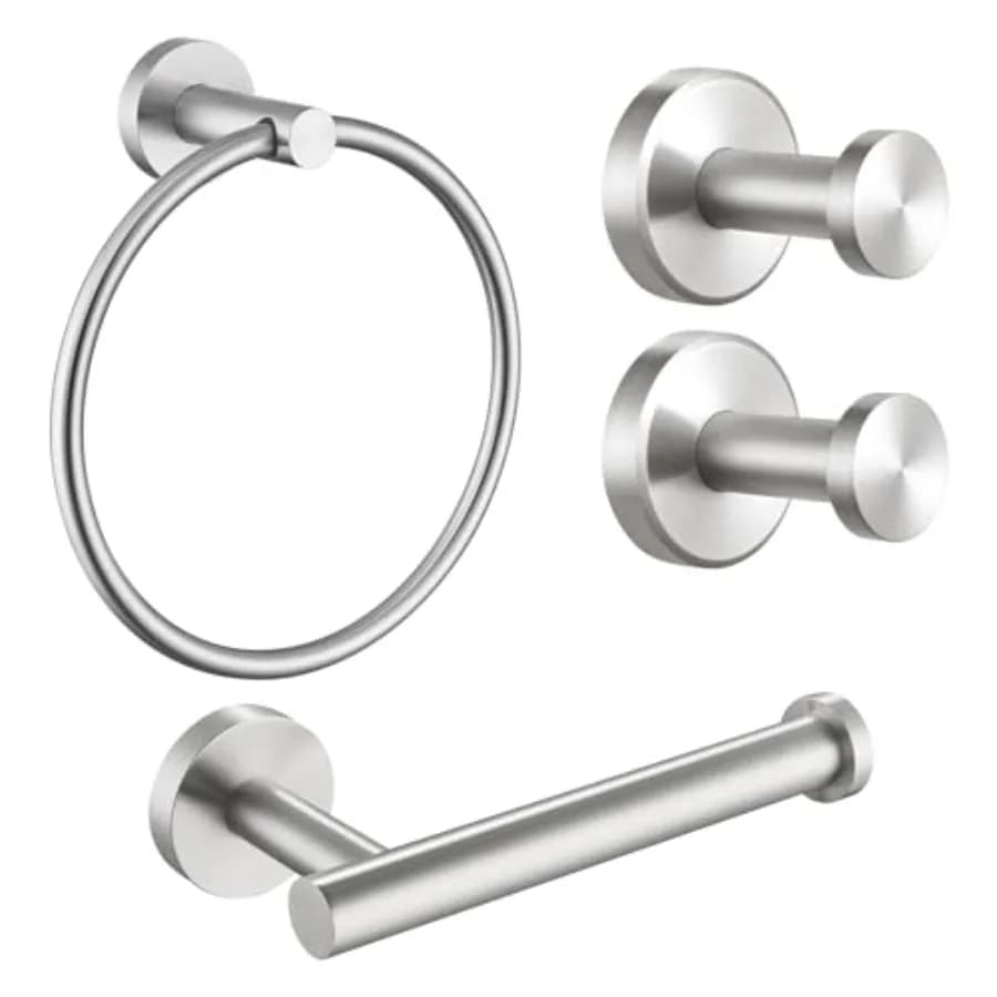Gancio per Accappatoio (2 Pezzi), Anello Porta Asciugamani e Porta Carta Igienica (Set) in Acciaio Inox 304, Accessori Bagno da Parete
