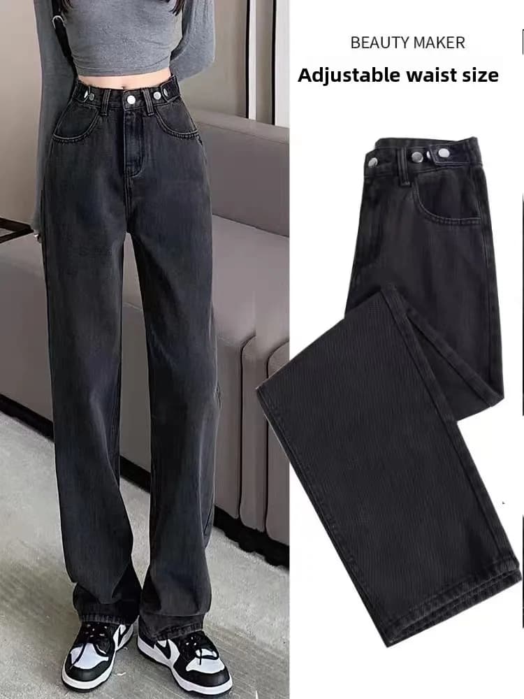 High Waist Straight Leg Jeans for Pear Shaped Women Spring Autumn New Style Lazy Loose Long Pants Thick Denim Zipper Closure