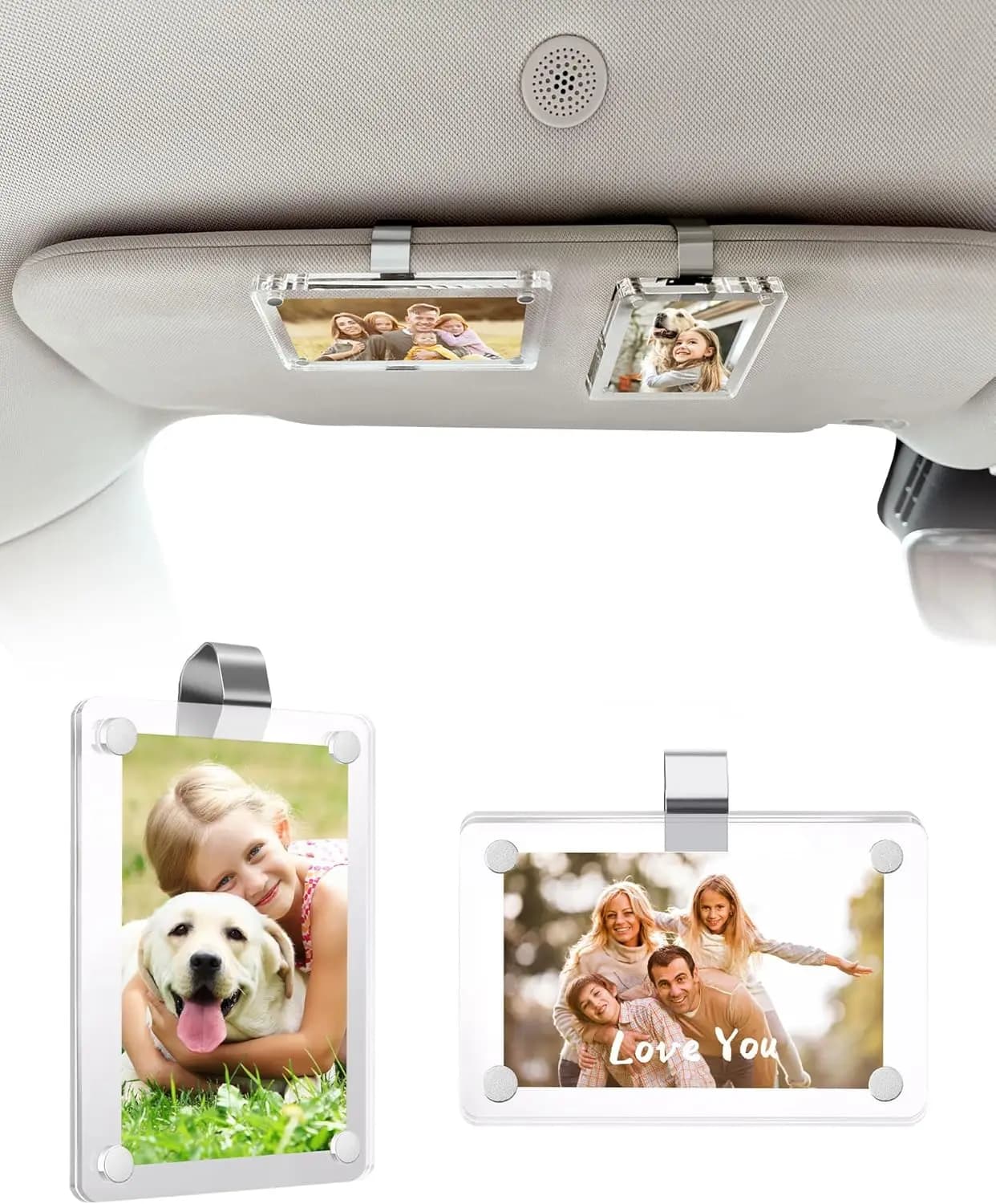 Magnetic Car Photo Holder (2 Pieces) for visor, Photo Door with Clip for Easy View, Photo Frame with Clip for 3 Inch Photo