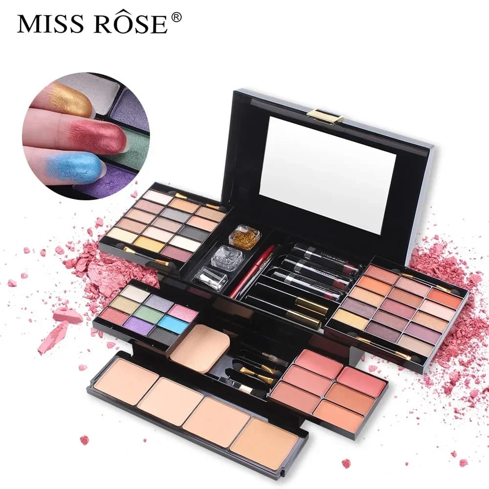 Miss Rose Professional Makeup Case Women's Kit-Muta Gift Set-Watch- Cosmetic Shade Lucidalabbra Blush Combo Palette