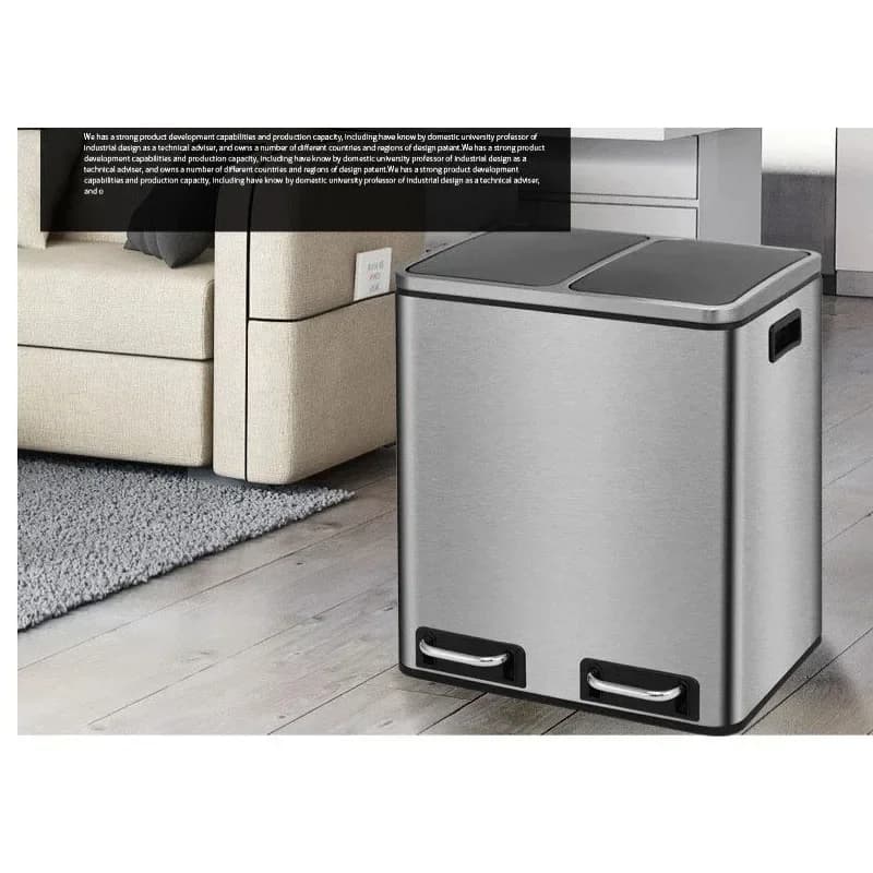 Stainless Steel Recycling Trash Can, Foot Pedal Waste Bin with Soft Close, Kitchen Separation Dustbin for Home & Office