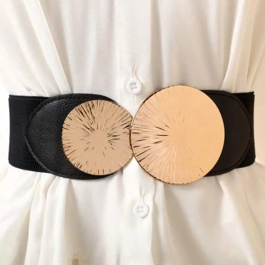Cintura elastica larga da donna con fibbia circolare decorativa, cintura alla moda