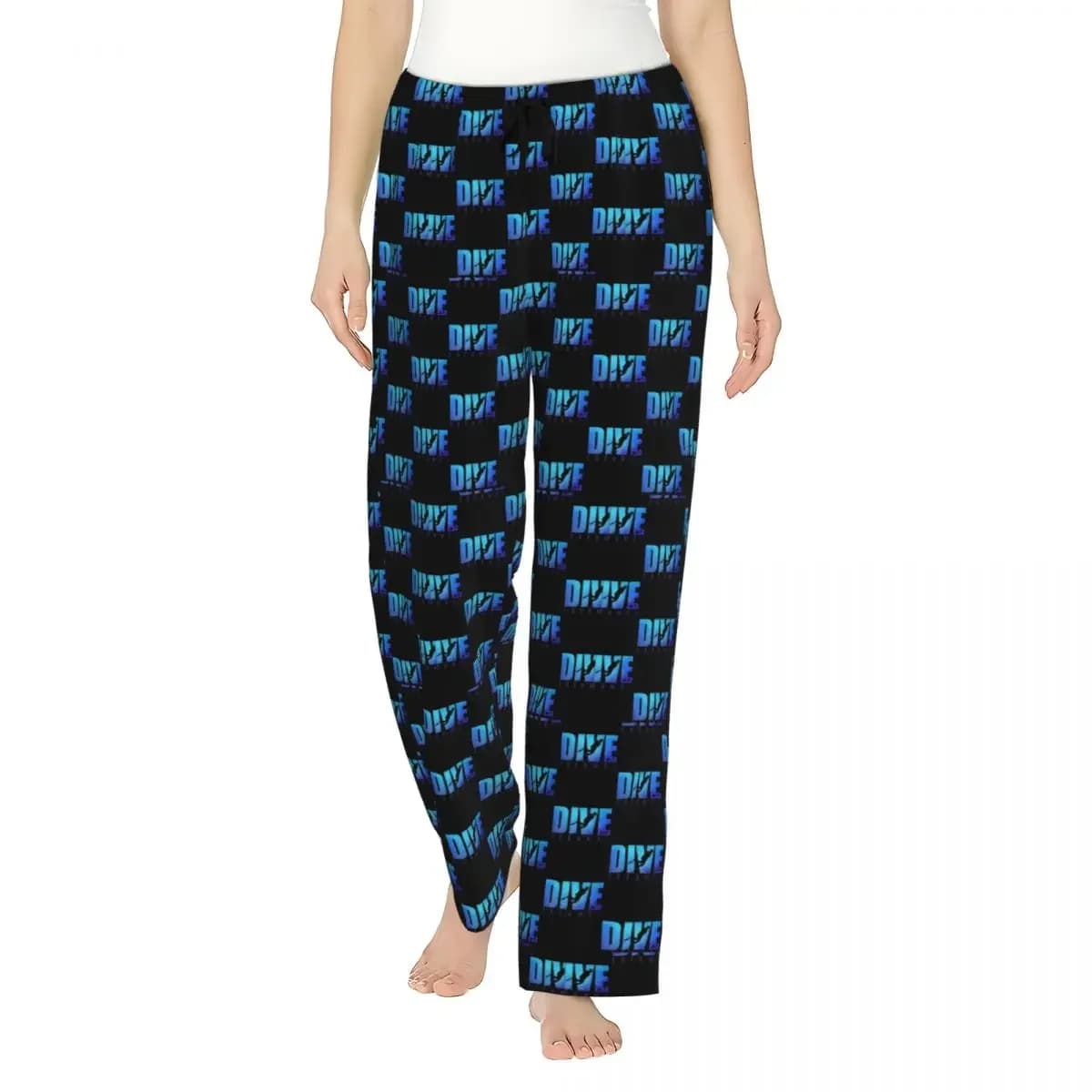 Custom Dive Scuba Diver Women Pajama Pants Lounge Sleep Sleepwear Bottoms with Pockets