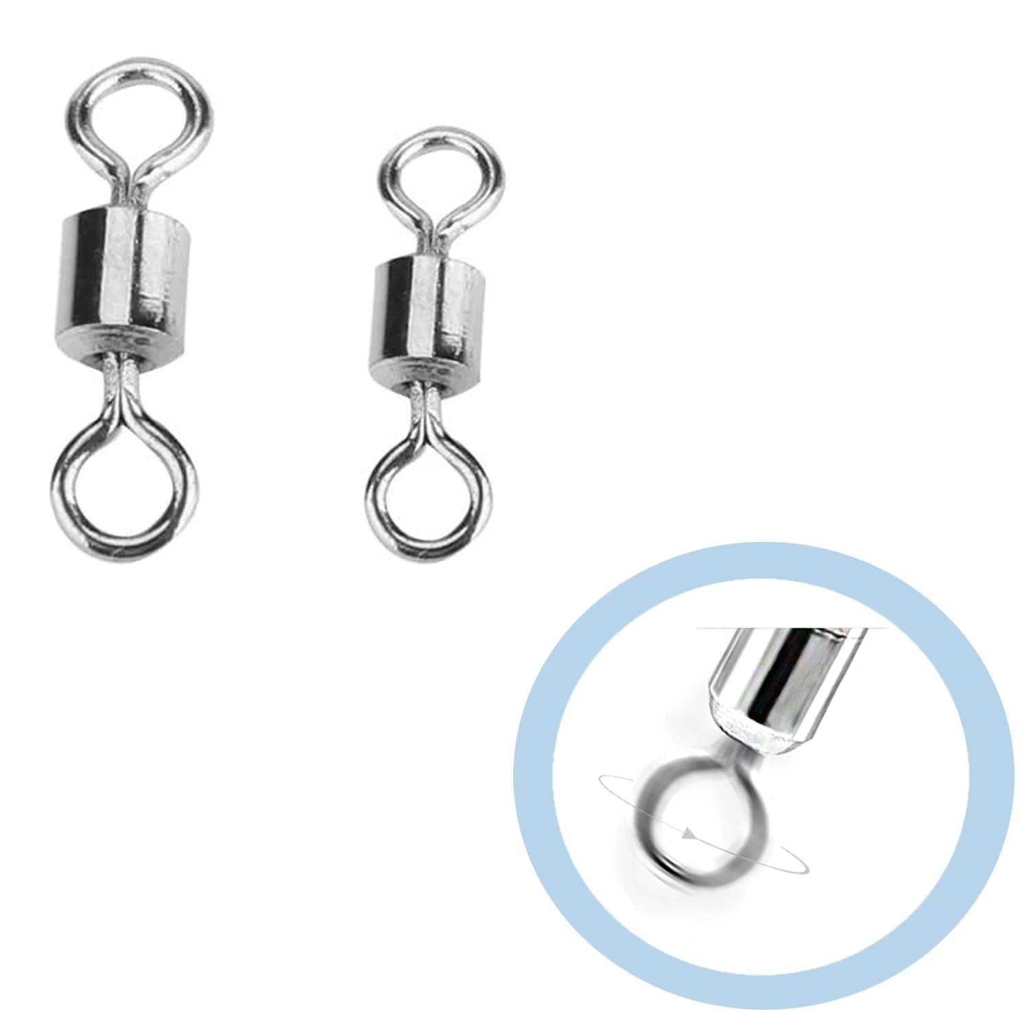 100pcs Fishing Gear Fishing Swivels Rolling Swivels Stainless Steel Swivel Rings Fishhooks Lure Connector for Fishing Accessorie