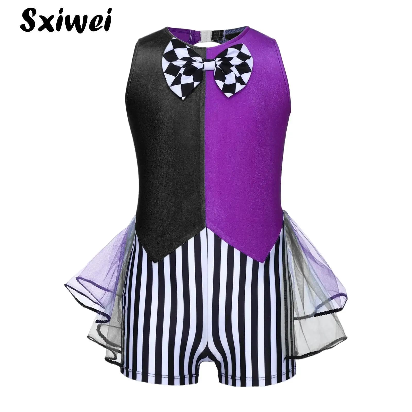 Ragazza Balletto Moderno Jazz Ballo Latino Tuta Tuta Maglia Tutu Gonna Strisce Shorty Unitard Abito Circo Performance Costume