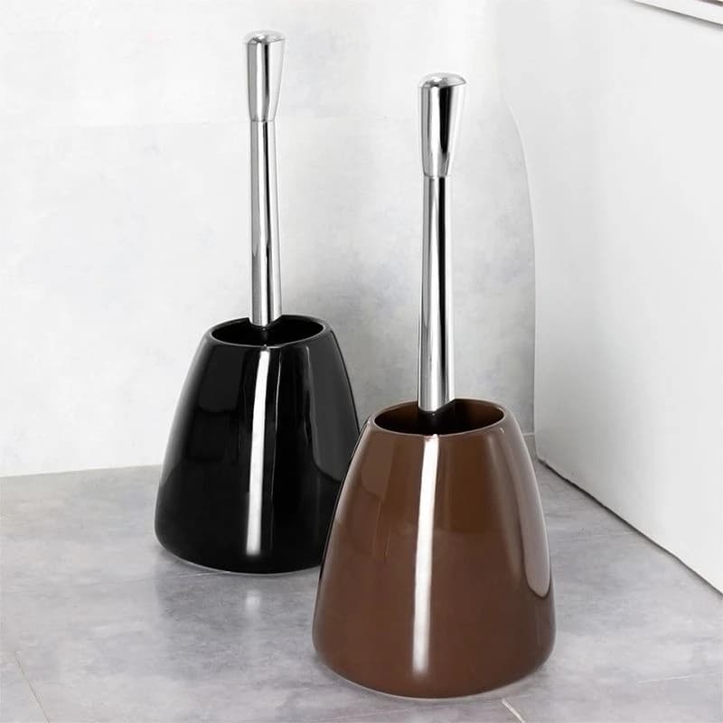Set di scopino e supporto per WC a setole morbide con base in ceramica smaltata brillante, strumento sanitario per la pulizia del bagno