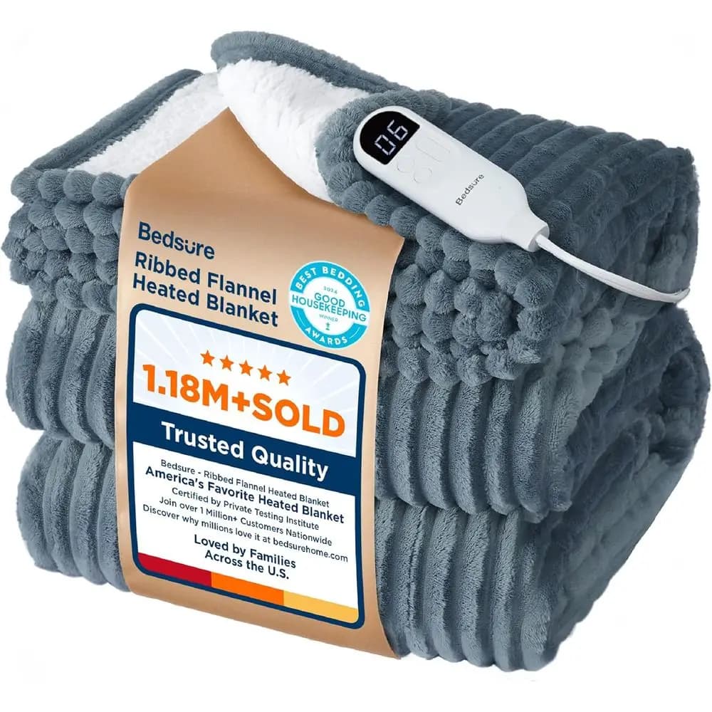 Coperta Elettrica in Flanella a Coste, Misura Intera, con 6 Impostazioni di Calore e 6 di Timer, Ideale per Regali (72x84, Grigio)