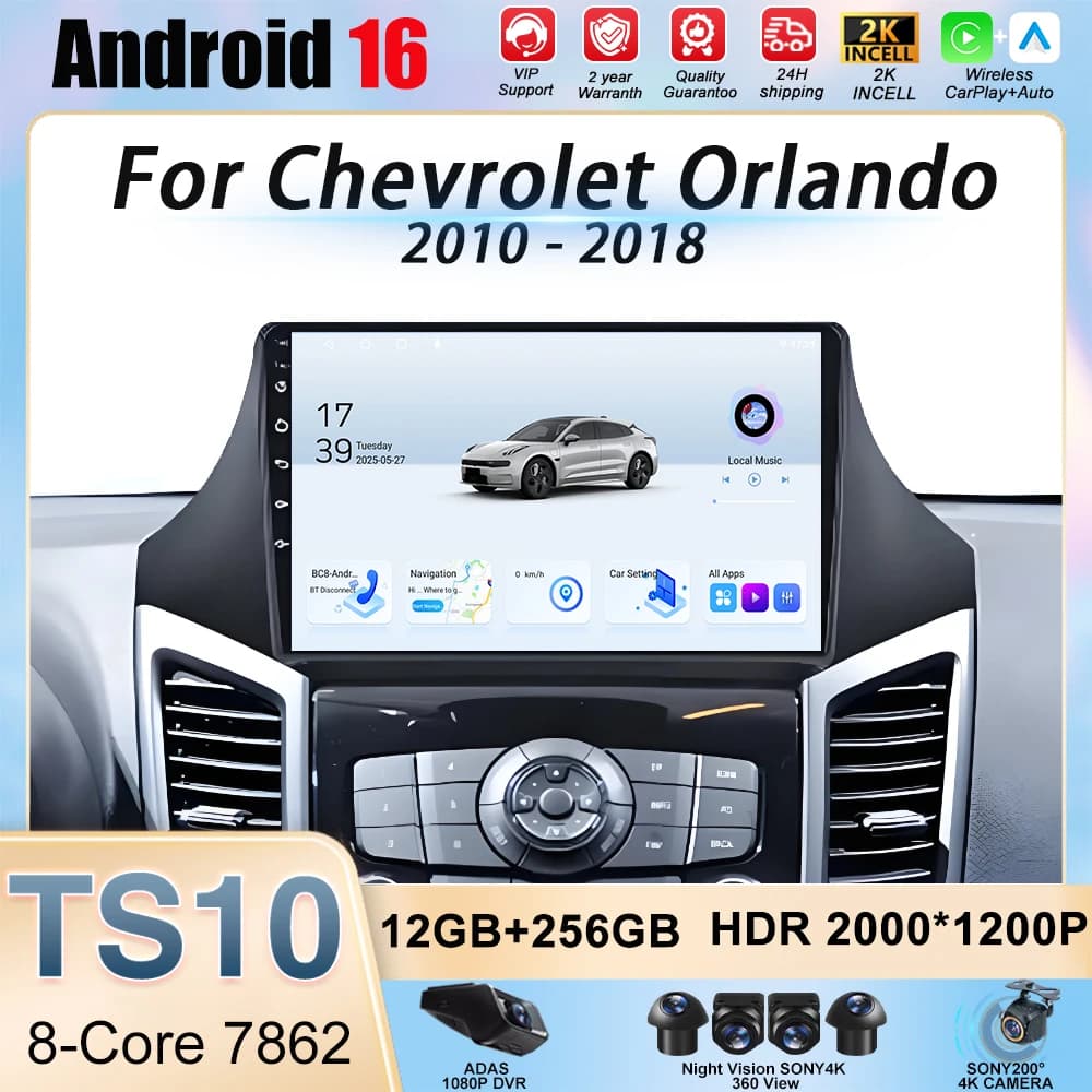 Android 16 Wireless CarPlay For Chevrolet Orlando 2010 - 2018 Car Radio Multimedia Video Player GPS Navigation 5G WIFI BT 2din
