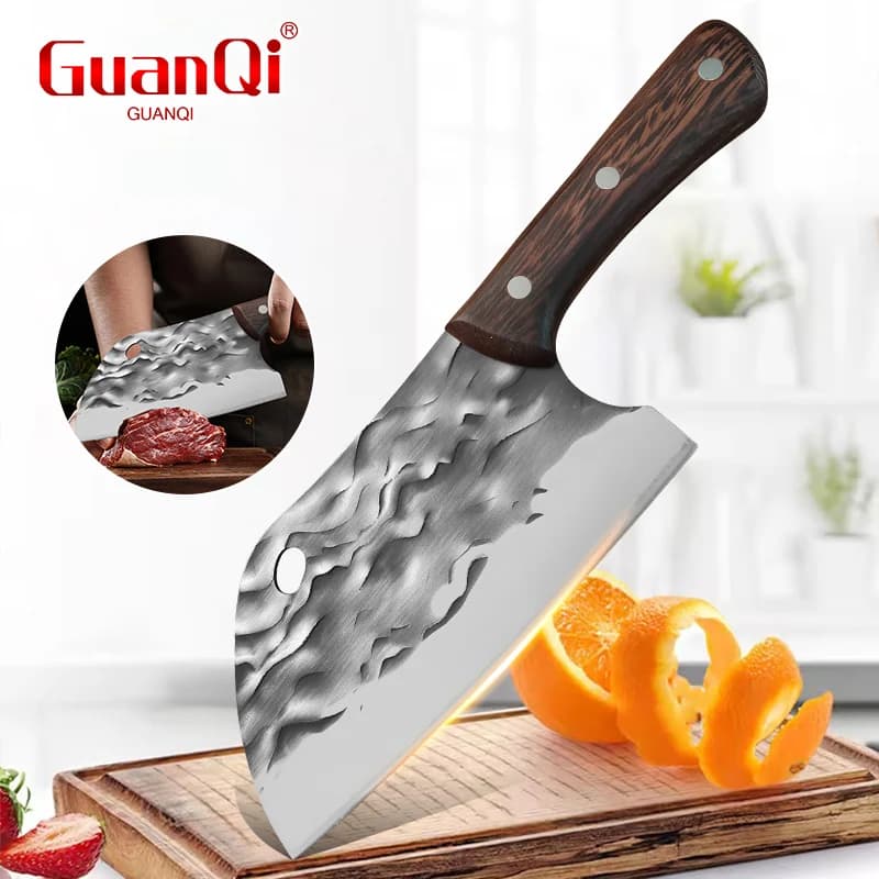 Coltello Professionale da Chef per Affettare Carne, Forgiato a Mano, con Manico in Legno, per Cucina, Carne, Frutta e Pesce