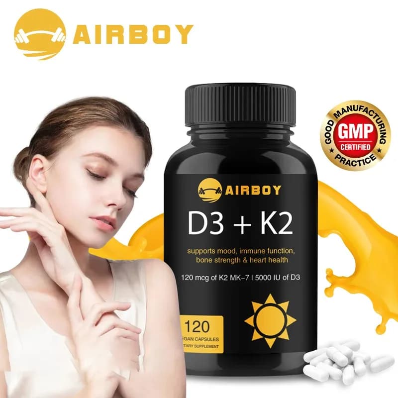 Vitamin D3 + K2 - Support for bone and heart health - Vitamin K2 120mcg and vitamin D3 5000 IU