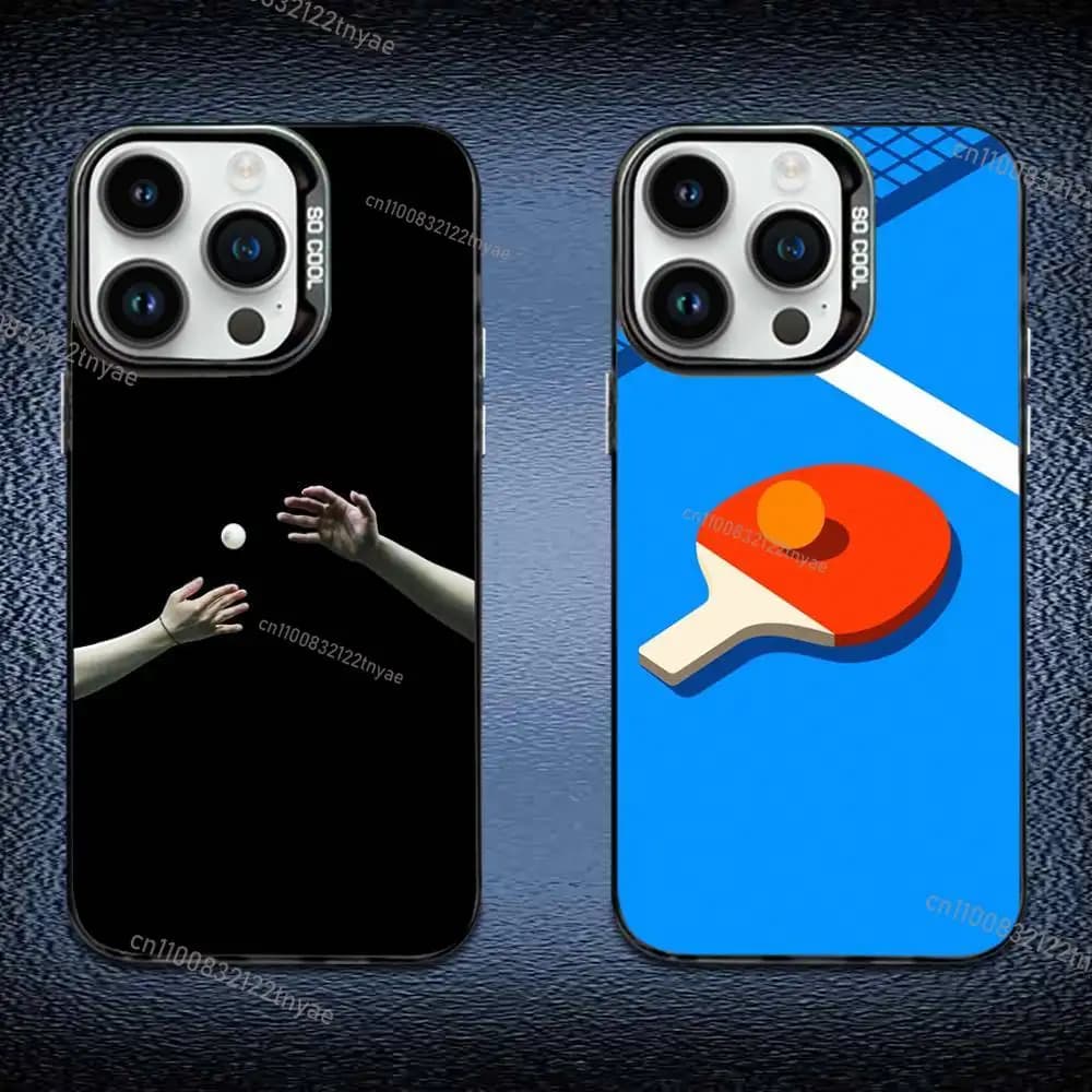 Cover per iPhone 17, 16, Pro, Max, e, 15, 14, Plus, 13, 12, Mini, 11 a forma di racchetta da ping pong, opaca, colorata, argento, di lusso