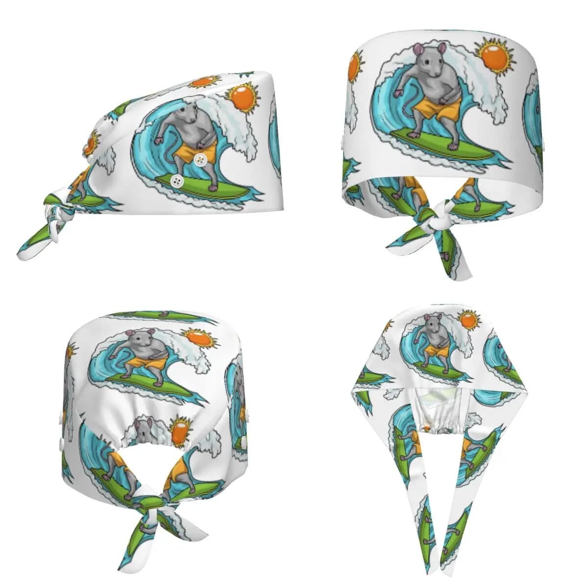 Rat Summer Surfer Scrub Hat Doctor Working Surgical Cap Men Women Adjustable Nursing Caps for Dentist