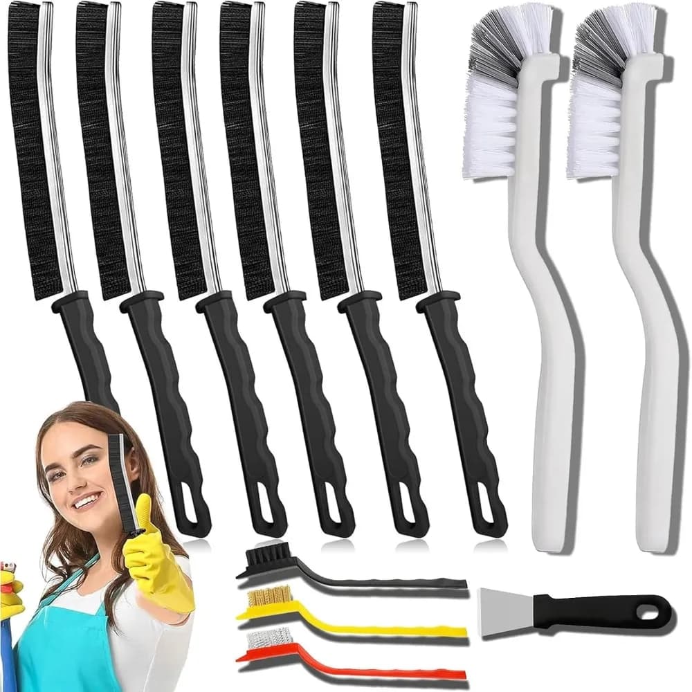 Multi-Purpose Hard Bristle Crevice Cleaning Brush Set 12pcs Deep Clean Kitchen Bathroom Sink Grout Teapot Cup Bottle Blender Corners Tight Spaces
