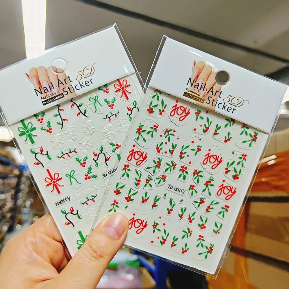 2 pezzi di agrifoglio di Natale adesivi per nail art cursori di foglie di fiori di Natale capodanno inverno fiocco di neve decalcomanie adesive decorazione per manicure