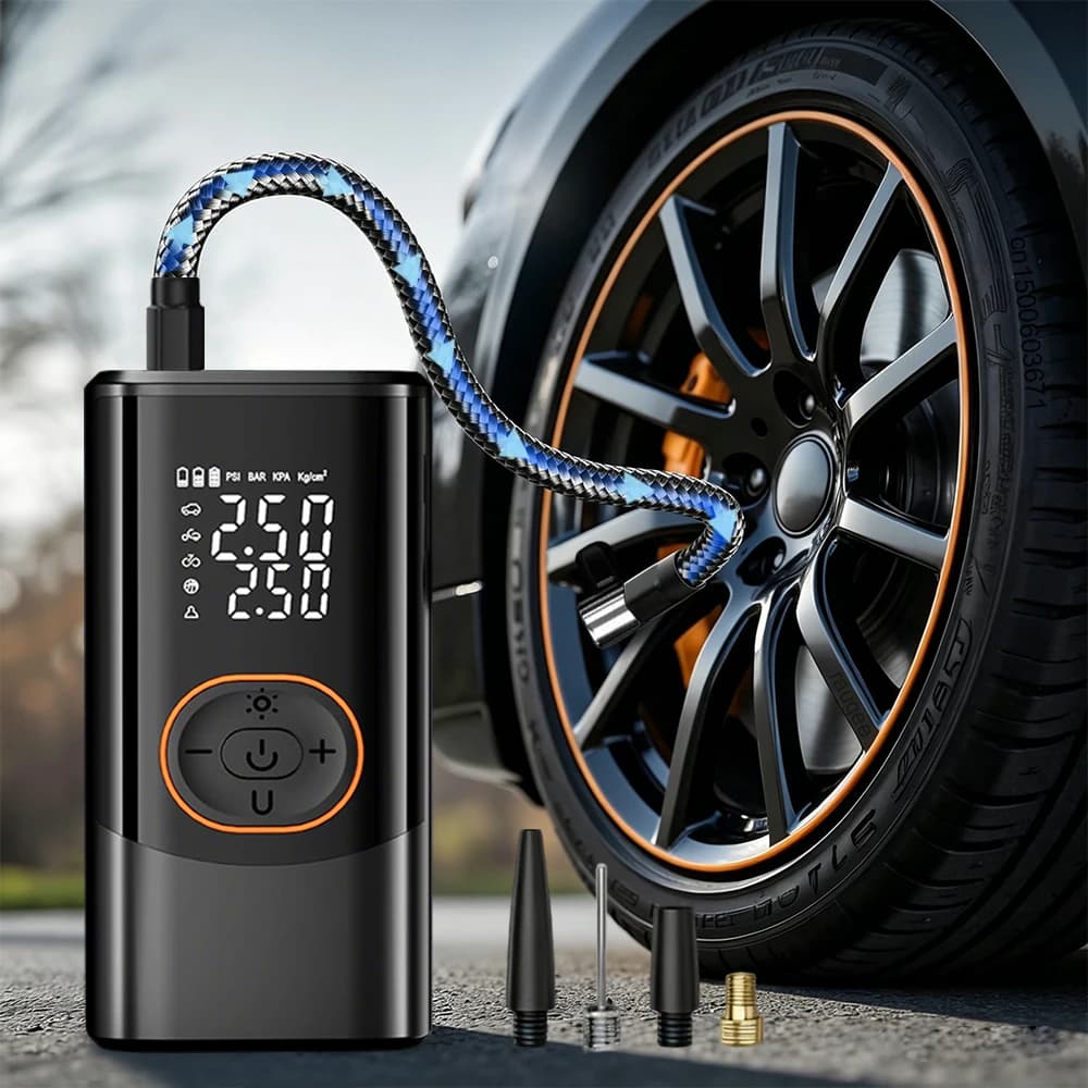 Pompa d'Aria Wireless per Auto, Compressore d'Aria Portatile, Gonfiatore Elettrico Digitale Intelligente per Pneumatici di Auto, Moto e Biciclette