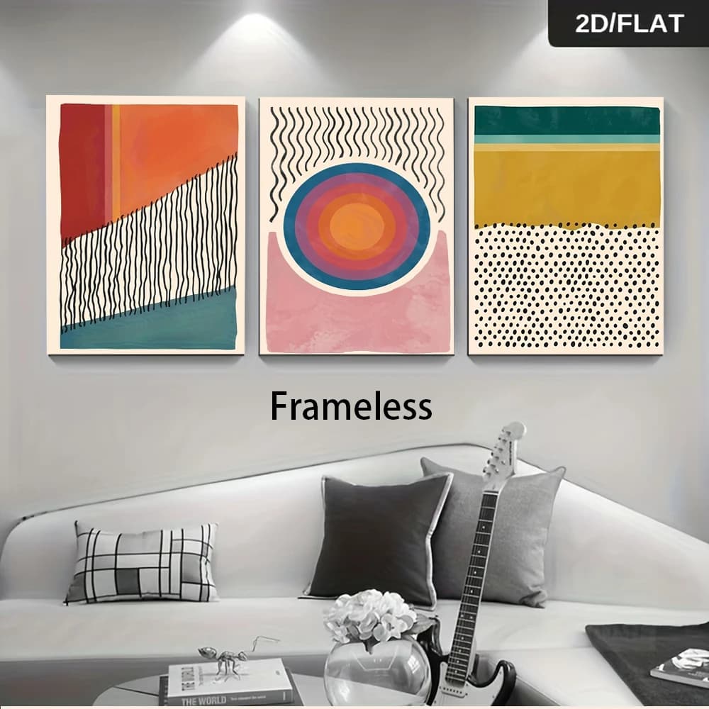 1 set of modern abstract and simple geometric patterns, triptych living room art, frameless decorative painting, 2D plan