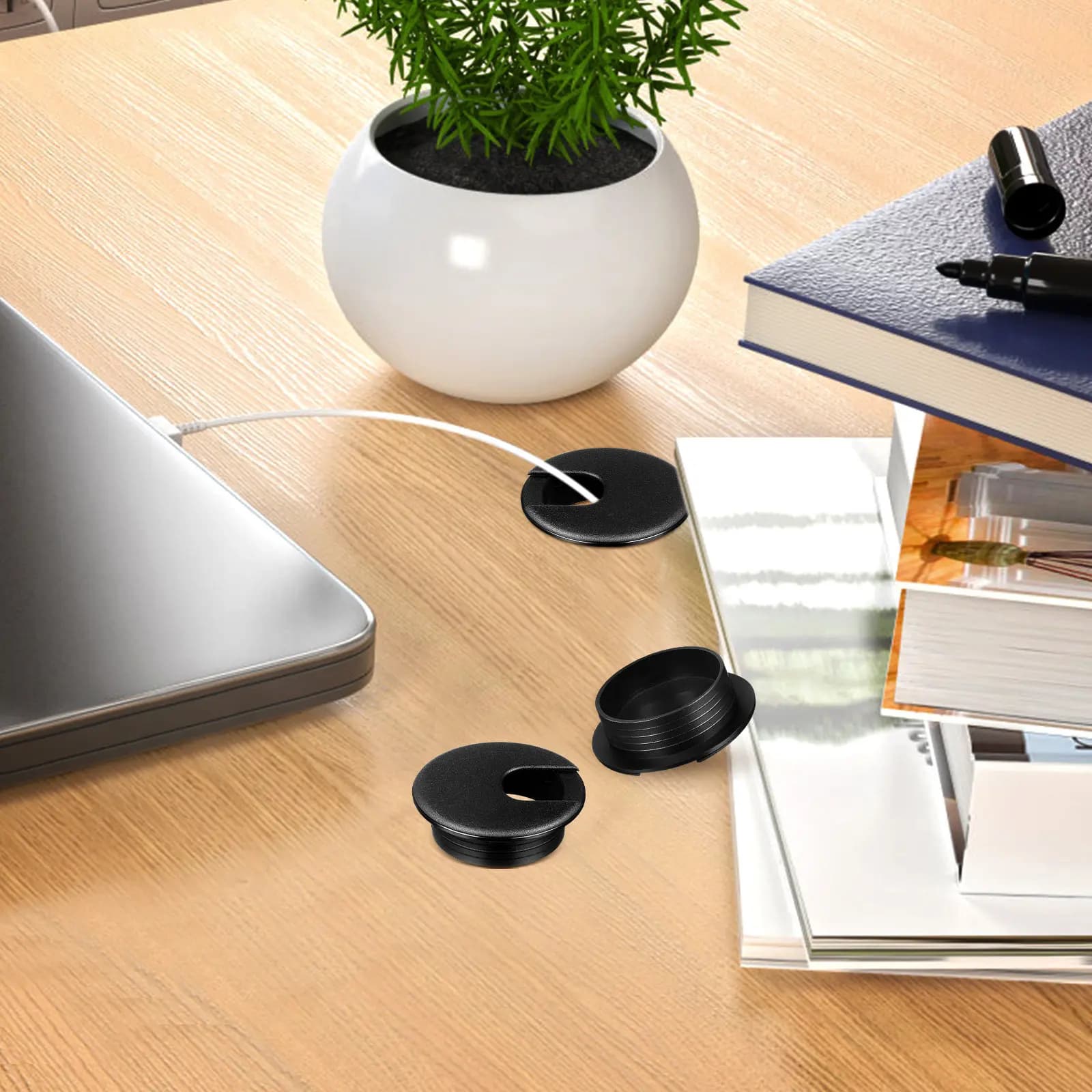 6Pcs Cable Hole Covers Desk Hole Covers Thickened Plastic Desk Grommets Stable Fixation Office Home Cable Management