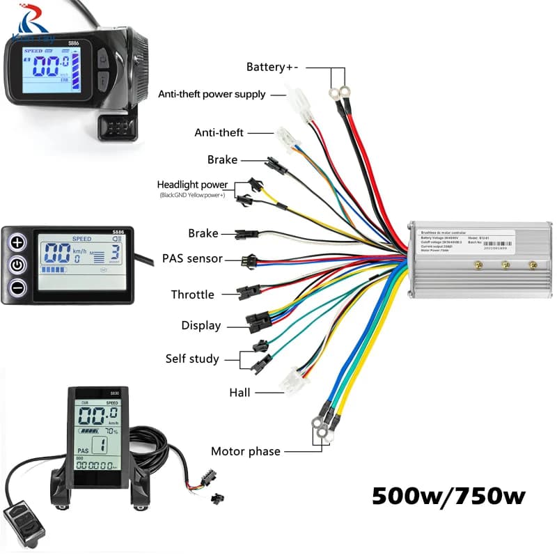 Controller motore brushless per bici elettrica 36v/48v/60v 500w 750w con display LCD Accessori per parti di bici elettriche per scooter elettrico