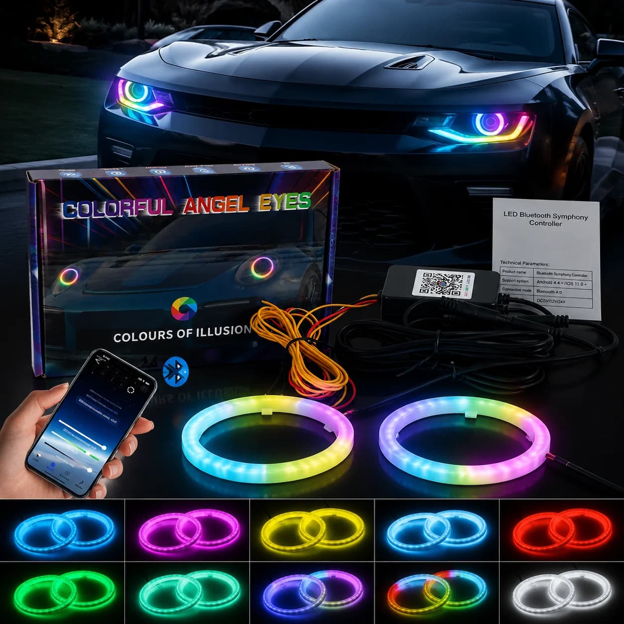 Universal Car RGB Angel Eyes Light Ring 60mm 70mm 80mm 90mm 12V DC LED Halo Headlight Decorative Lamp For Car UTV Motorcycle DRL