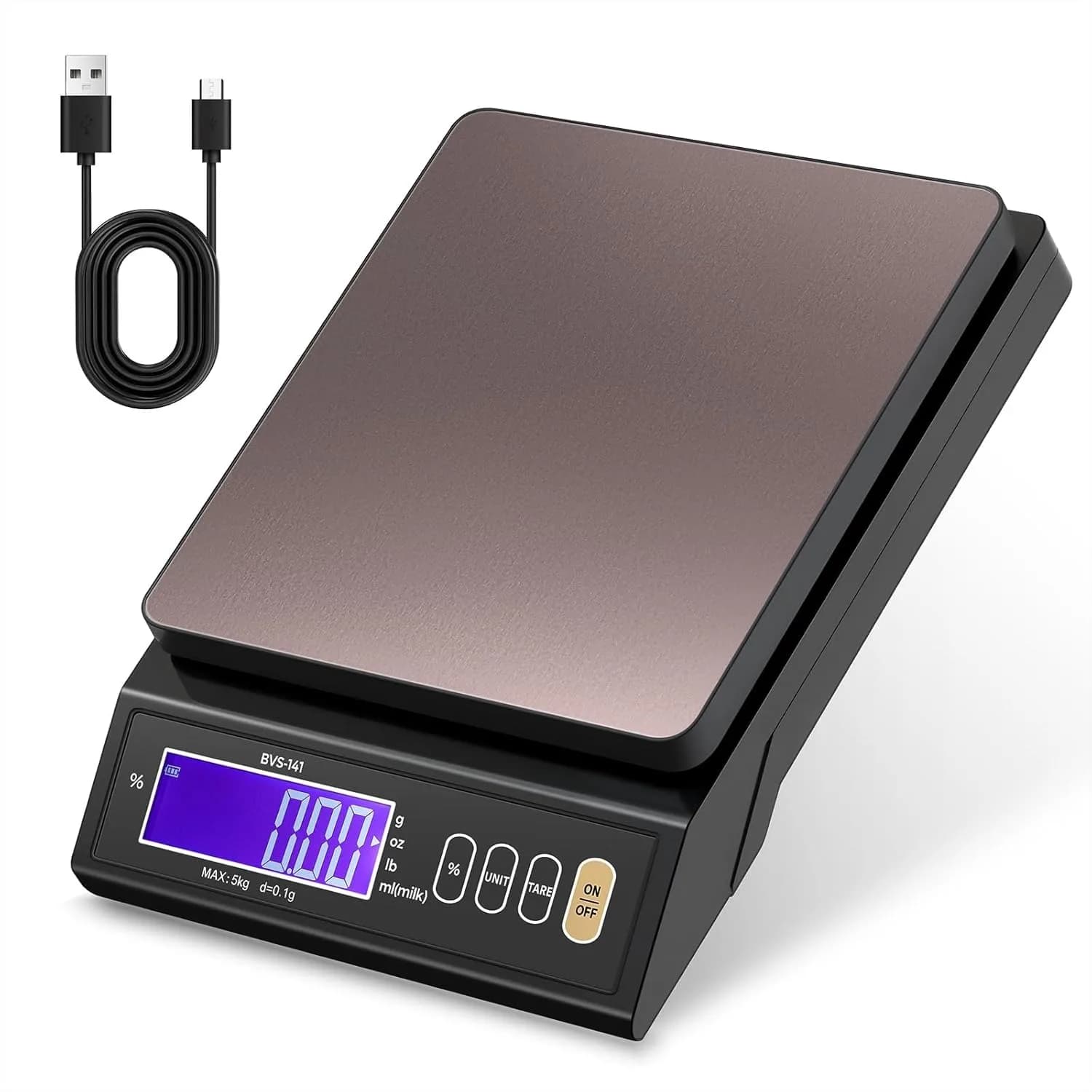 Bilancia Digitale da Cucina con Precisione 0,1g per Cucinare, Realizzare Candele, con Pesatura Percentuale e Batteria Ricaricabile
