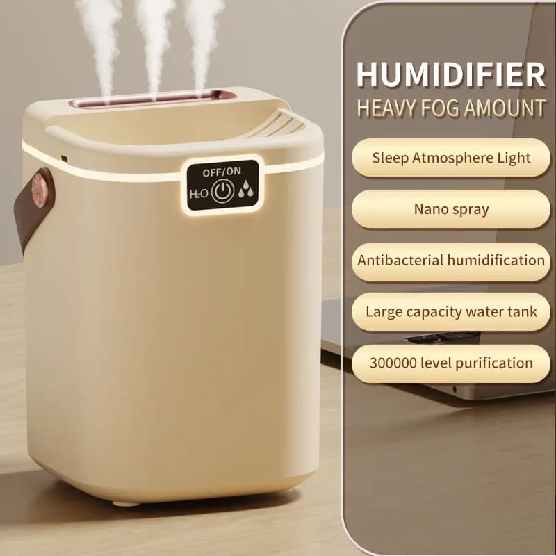Umidificatore da tavolo a tre ugelli con luce notturna 2L Grande capacità 5 marce Regolazione Nebbia Umidificazione Purificazione dell'acqua
