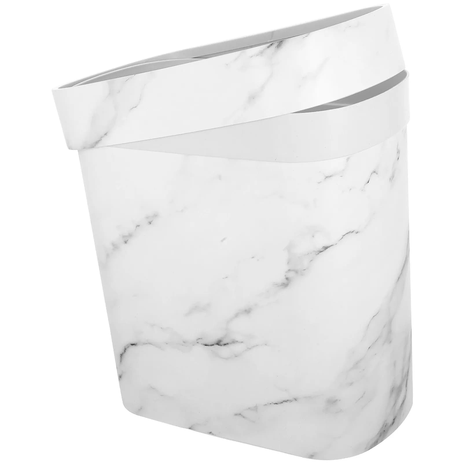 Cestino per Rifiuti Ovale con Motivo Marmorizzato, Design Minimalista Moderno per Bagno, Cucina e Camera da Letto