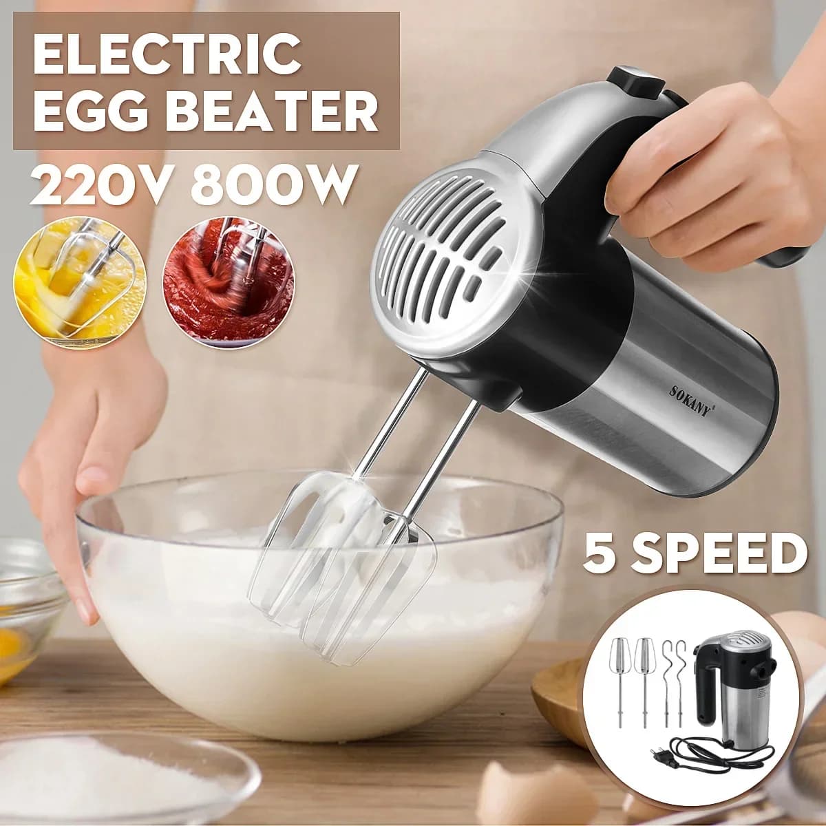500/800W Electric Hand Mixer Frusta Frullino For Eggs Home Cooking Cake Small Automatic Mini Blender For Kitchen Blenders