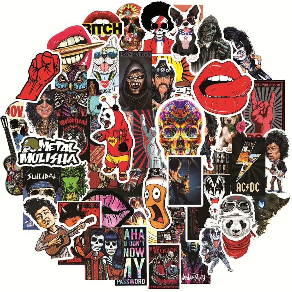 50 Pezzi Adesivi Vintage Rock per DIY, Skateboard, Laptop, Valigie, Custodie per Telefoni, Auto, Moto, Bici - Adesivi Impermeabili Fantastici per Bambini