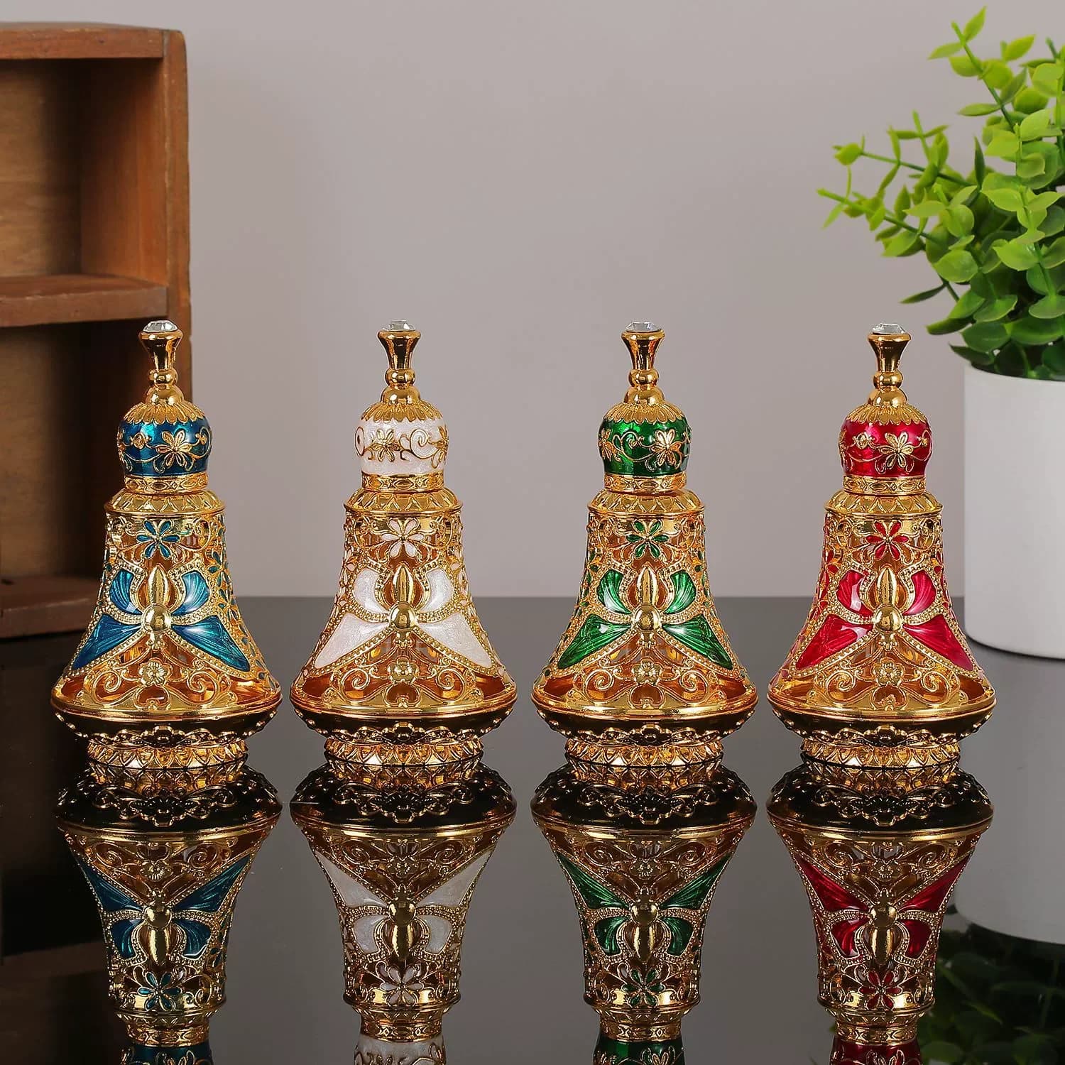 Arab Dubai Perfume Bottle Enamel Metal Glass Refillable Essential Oil Bottle Home Decor Wedding Gift Empty Scent Bottle
